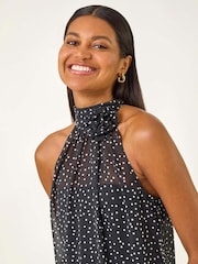 Roman Black Spot Print High Neck Halter Vest Top - Image 1 of 5