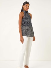 Roman Black Spot Print High Neck Halter Vest Top - Image 2 of 5