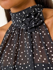 Roman Black Spot Print High Neck Halter Vest Top - Image 5 of 5