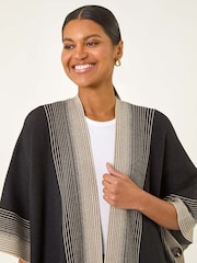 Roman Black Gradient Longline Knit Poncho - Image 1 of 5