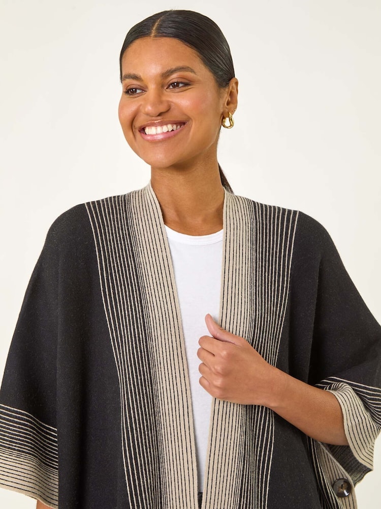 Roman Black Gradient Longline Knit Poncho - Image 1 of 5