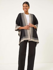 Roman Black Gradient Longline Knit Poncho - Image 2 of 5
