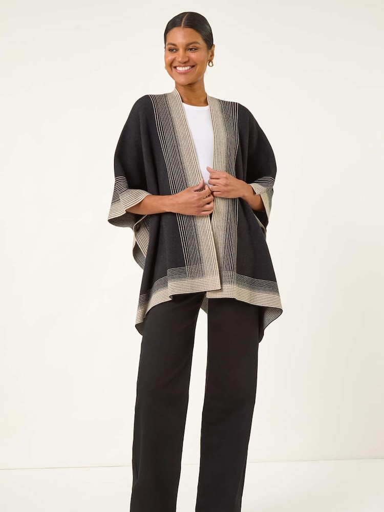 Roman Black Gradient Longline Knit Poncho - Image 2 of 5