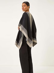 Roman Black Gradient Longline Knit Poncho - Image 3 of 5