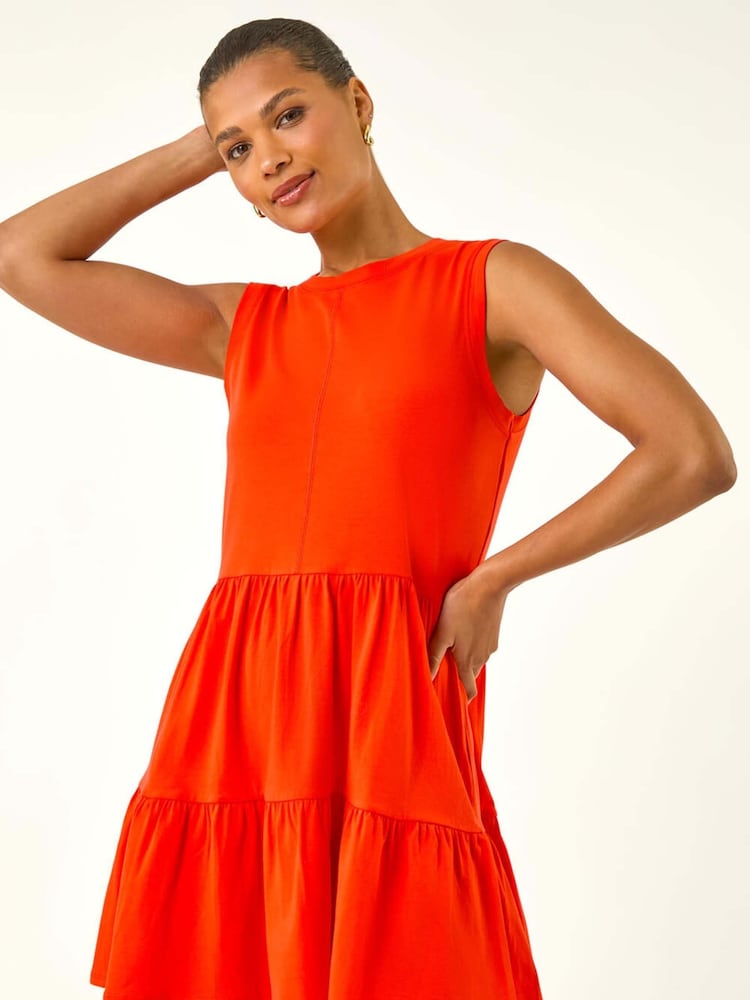 Roman Orange Cotton Tiered Stretch Dress - Image 2 of 5
