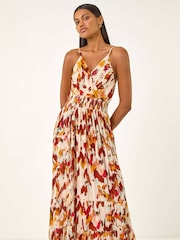 Roman Red Abstract Tassel Trim Maxi Dress - Image 1 of 5