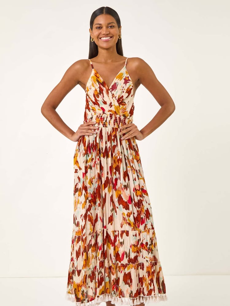 Roman Red Abstract Tassel Trim Maxi Dress - Image 2 of 5