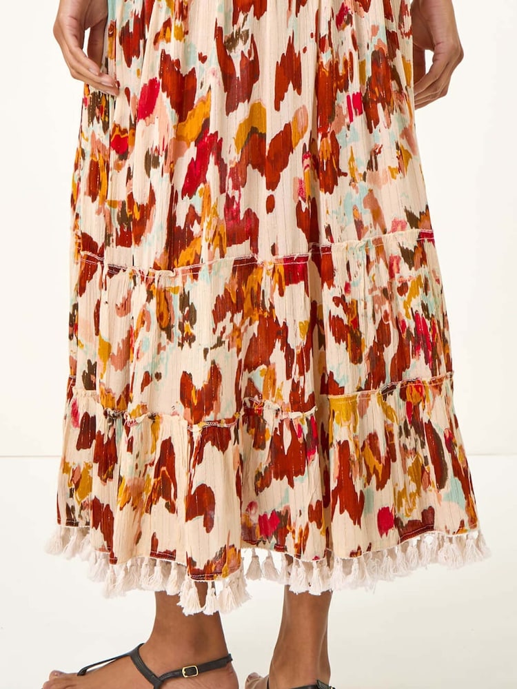 Roman Red Abstract Tassel Trim Maxi Dress - Image 5 of 5