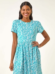 Roman Blue Abstract Print Jersey Dress - Image 4 of 5
