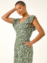 Roman Green Leaf Print Linen Mix Playsuit - Image 1 of 5