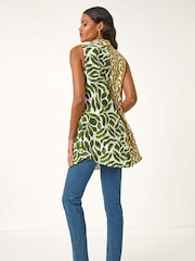 Roman Green Leaf Print Button Longline Blouse - Image 3 of 5