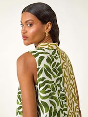 Roman Green Leaf Print Button Longline Blouse - Image 4 of 5