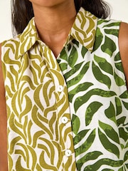 Roman Green Leaf Print Button Longline Blouse - Image 5 of 5