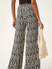 Roman Black Crinkle Print Tie Detail Trousers - Image 3 of 5