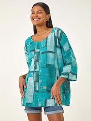 Azul - Roman Blusa abstrata Print Tunic - Imagem 1 de 5