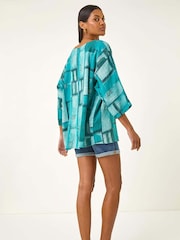 Azul - Roman Blusa abstrata Print Tunic - Imagem 3 de 5