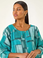 Azul - Roman Blusa abstrata Print Tunic - Imagem 4 de 5