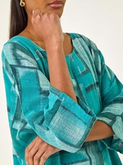 Azul - Roman Blusa abstrata Print Tunic - Imagem 5 de 5