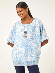 Azul - Roman Leaf Print Necklace Detail Tunic Top - Imagem 1 de 5