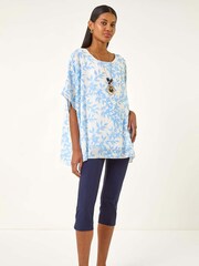 Azul - Roman Leaf Print Necklace Detail Tunic Top - Imagem 2 de 5