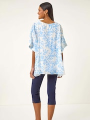 Azul - Roman Leaf Print Necklace Detail Tunic Top - Imagem 3 de 5