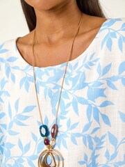 Azul - Roman Leaf Print Necklace Detail Tunic Top - Imagem 5 de 5