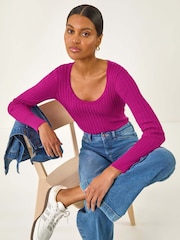 Roman Purple Scoop Neck Ribbed Knit Jumper - Image 1 of 5