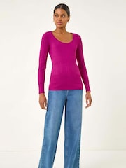 Roman Purple Scoop Neck Ribbed Knit Jumper - Image 2 of 5