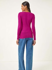 Roman Purple Scoop Neck Ribbed Knit Jumper - Image 3 of 5