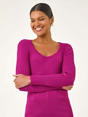 Roman Purple Scoop Neck Ribbed Knit Jumper - Image 4 of 5