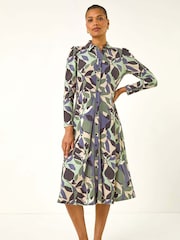 Roman Purple Abstract Leaf Print Shirt Dress - Image 2 of 5