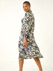 Roman Purple Abstract Leaf Print Shirt Dress - Image 3 of 5