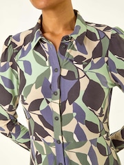 Roman Purple Abstract Leaf Print Shirt Dress - Image 5 of 5