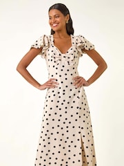 Roman White Spot Print Sweetheart Midi Dress - Image 4 of 5