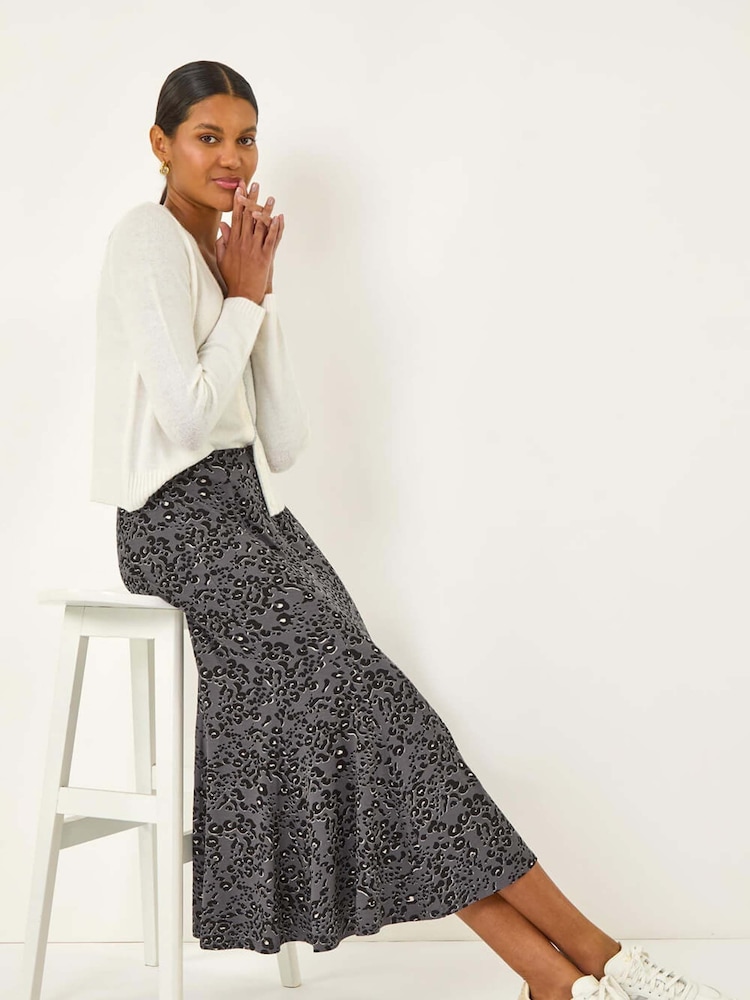 Roman Grey Animal Print Panelled Skirt - Image 1 of 5