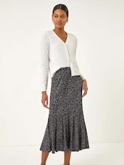 Roman Grey Animal Print Panelled Skirt - Image 2 of 5