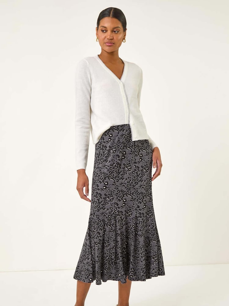 Roman Grey Animal Print Panelled Skirt - Image 2 of 5