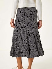 Roman Grey Animal Print Panelled Skirt - Image 3 of 5
