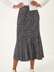 Roman Grey Animal Print Panelled Skirt - Image 4 of 5