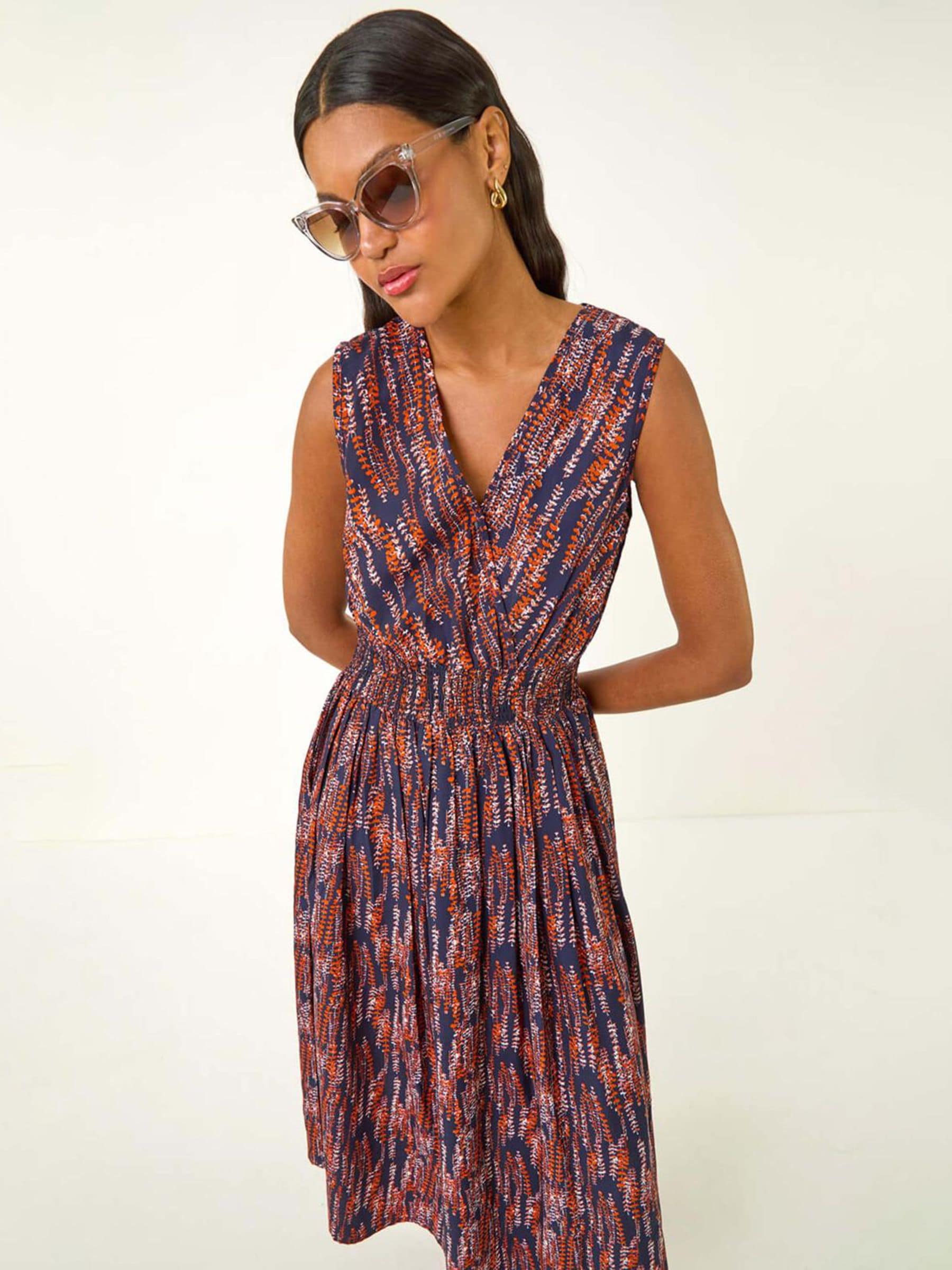 Roman Women's Red Leaf Print Wrap Midi Dress