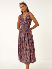 Roman Red Leaf Print Wrap Midi Dress - Image 2 of 5