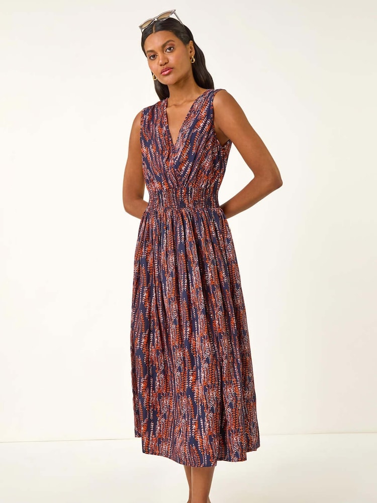 Roman Red Leaf Print Wrap Midi Dress - Image 2 of 5