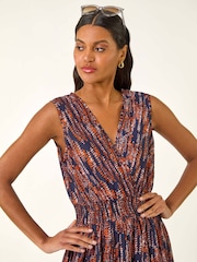 Roman Red Leaf Print Wrap Midi Dress - Image 4 of 5