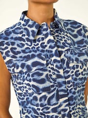 Roman Blue Animal Print Gathered Shirt Dress - Image 5 of 5