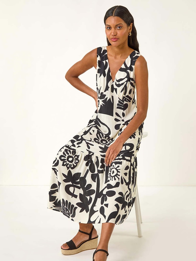 Vestido Midi abstrato romano em camadas - Imagem 1 de 5
