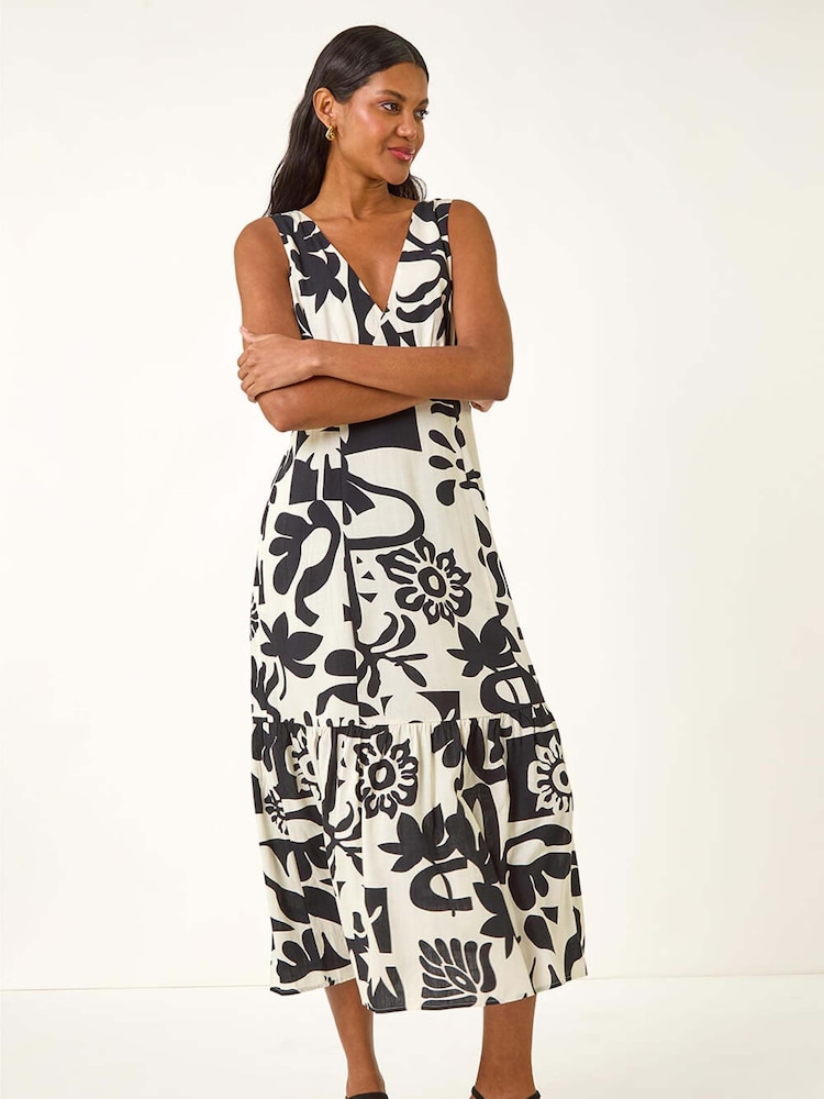 Vestido Midi abstrato romano em camadas - Imagem 2 de 5