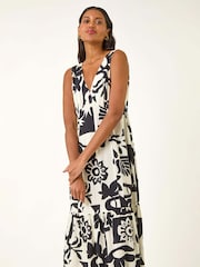 Vestido Midi abstrato romano em camadas - Imagem 4 de 5