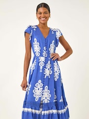 Roman Blue Paisley Print Buttoned Midi Dress - Image 2 of 5