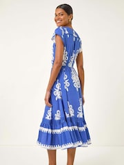 Roman Blue Paisley Print Buttoned Midi Dress - Image 3 of 5