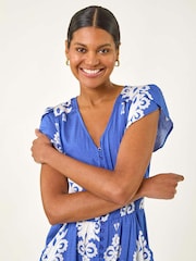 Roman Blue Paisley Print Buttoned Midi Dress - Image 4 of 5